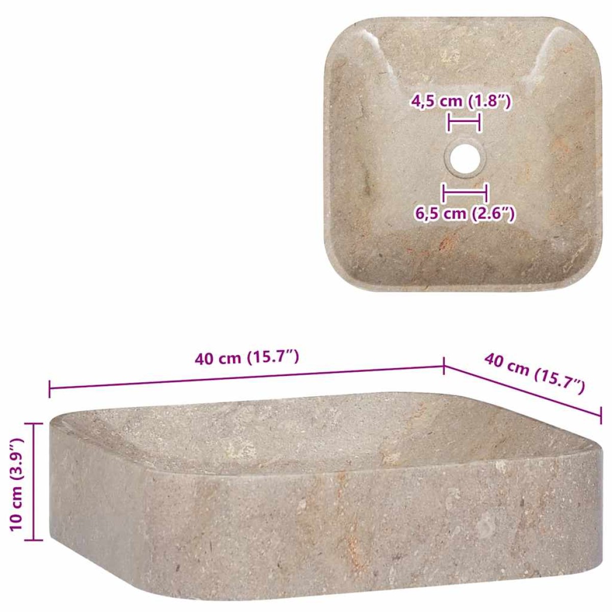 vidaXL Νιπτήρας Γκρι 40 x 40 x 10 εκ. Μαρμάρινος
