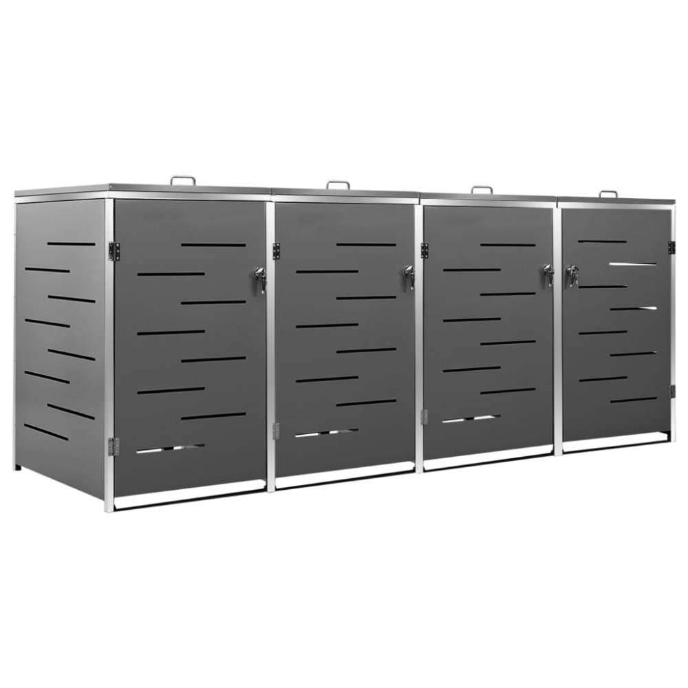 vidaXL Πλαίσιο Κάδων Απορρ. Τετραπλό Ρόδες 276,5x77,5x115εκ Αν. Ατσ.