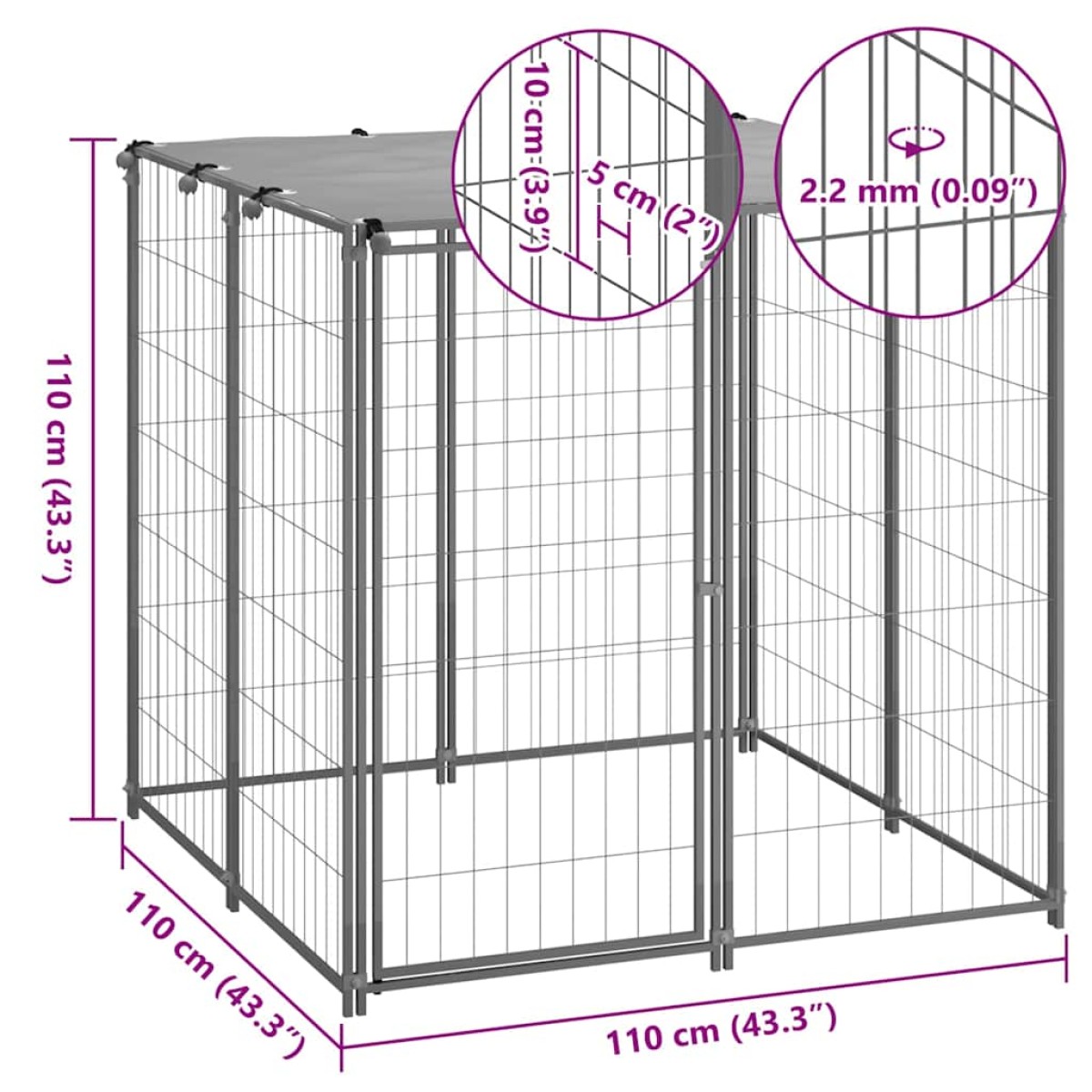 vidaXL Σπιτάκι σκύλου Ασημί 110 x 110 x 110 από Ατσάλι