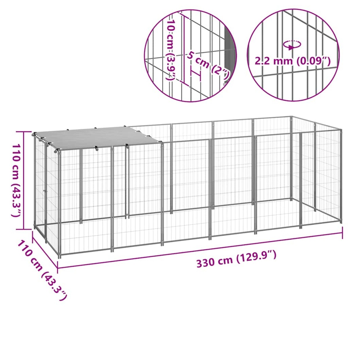 vidaXL Σπιτάκι σκύλου Ασημί 330 x 110 x 110 από Ατσάλι
