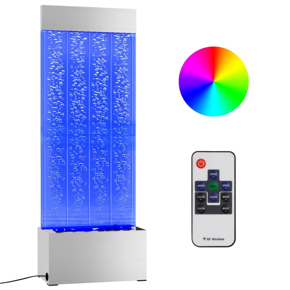 vidaXL Στήλη Με Φούσκες και Φώτα LED RGB 110 εκ. Ανοξ. Ατσάλι/Ακρυλικό