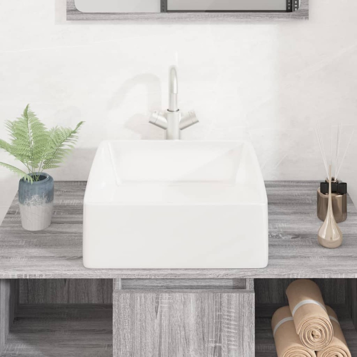 vidaXL Νιπτήρας Τετράγωνος Λευκός 37x37x13 εκ. Κεραμικός