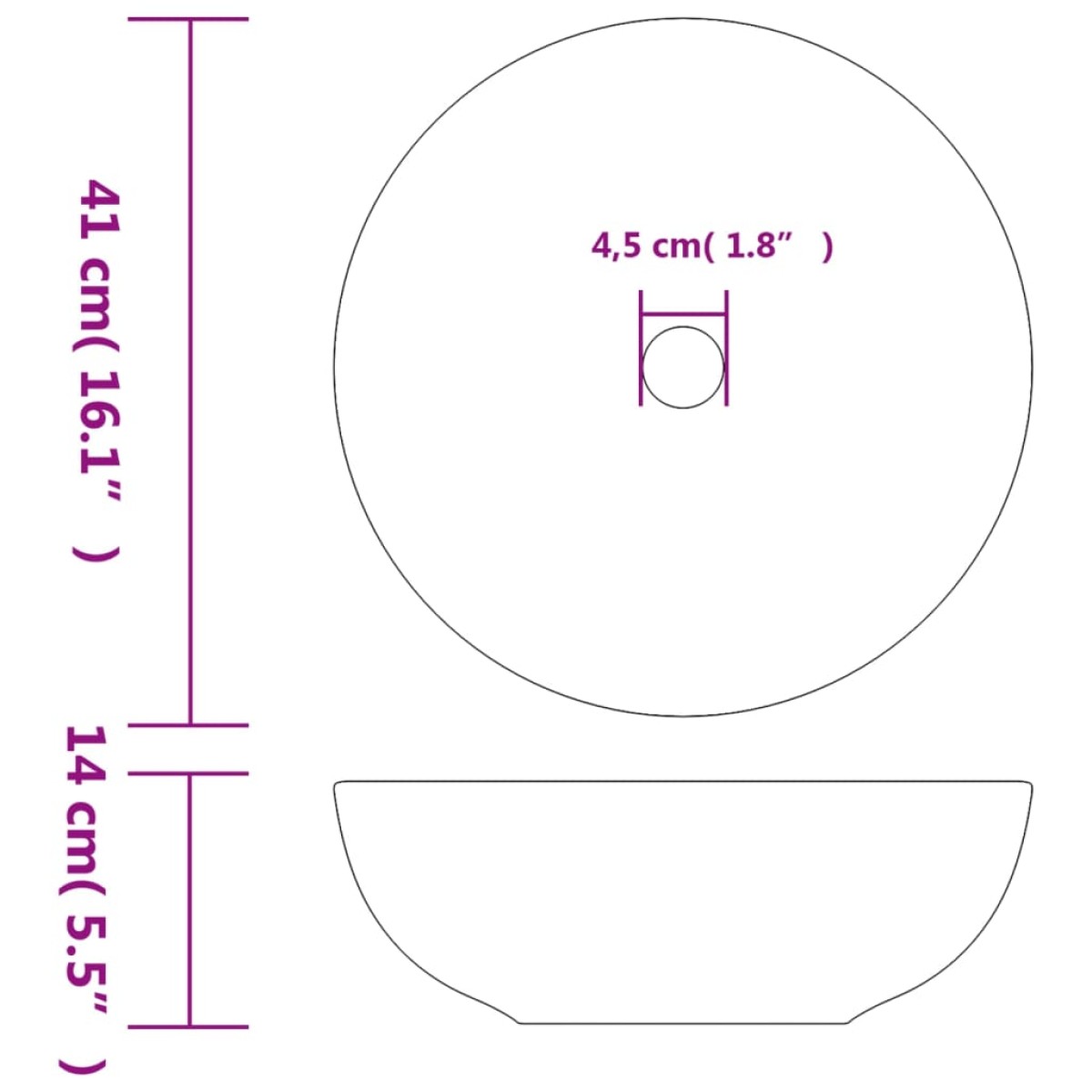 vidaXL Νιπτήρας Επικαθήμενος Στρογγυλός Γκρι Φ41 x 14 εκ. Κεραμικός