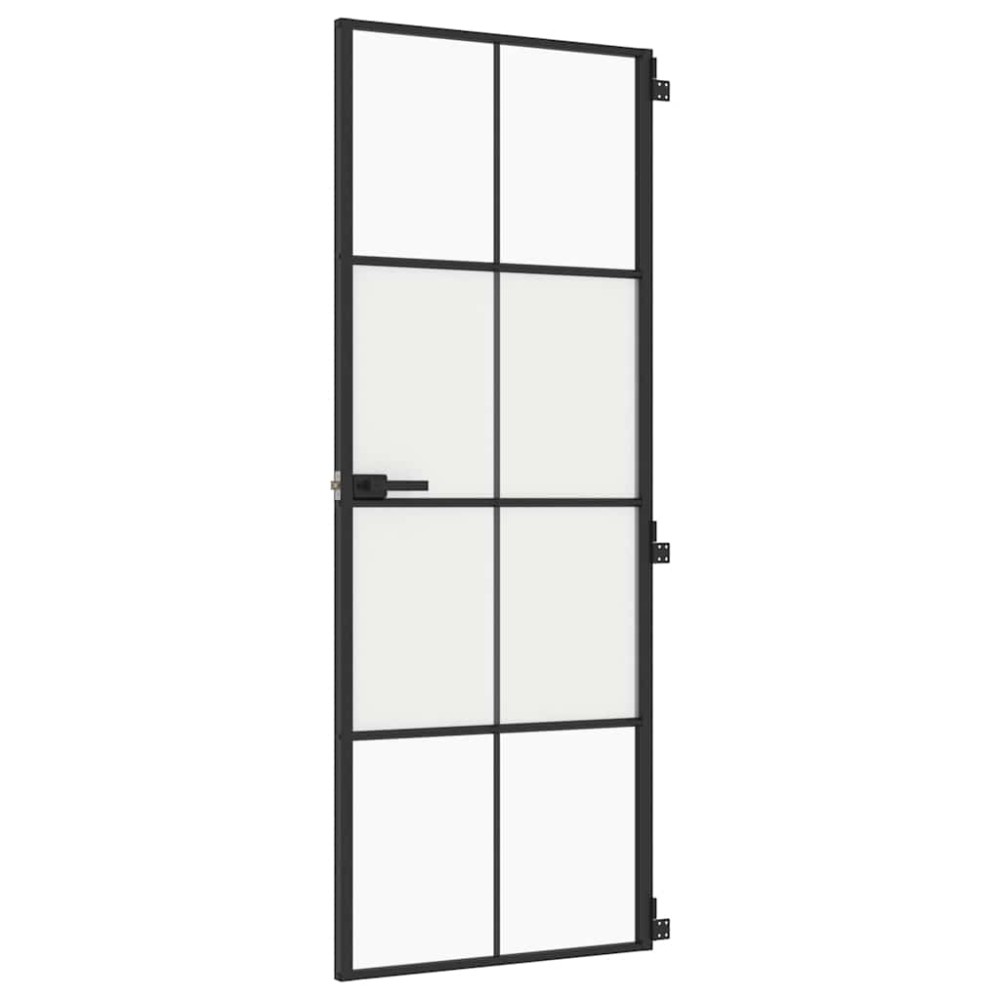 vidaXL Εσωτερική Πόρτα Μαύρη 76x201,5 εκ. Ψημένο Γυαλί και Αλουμίνιο