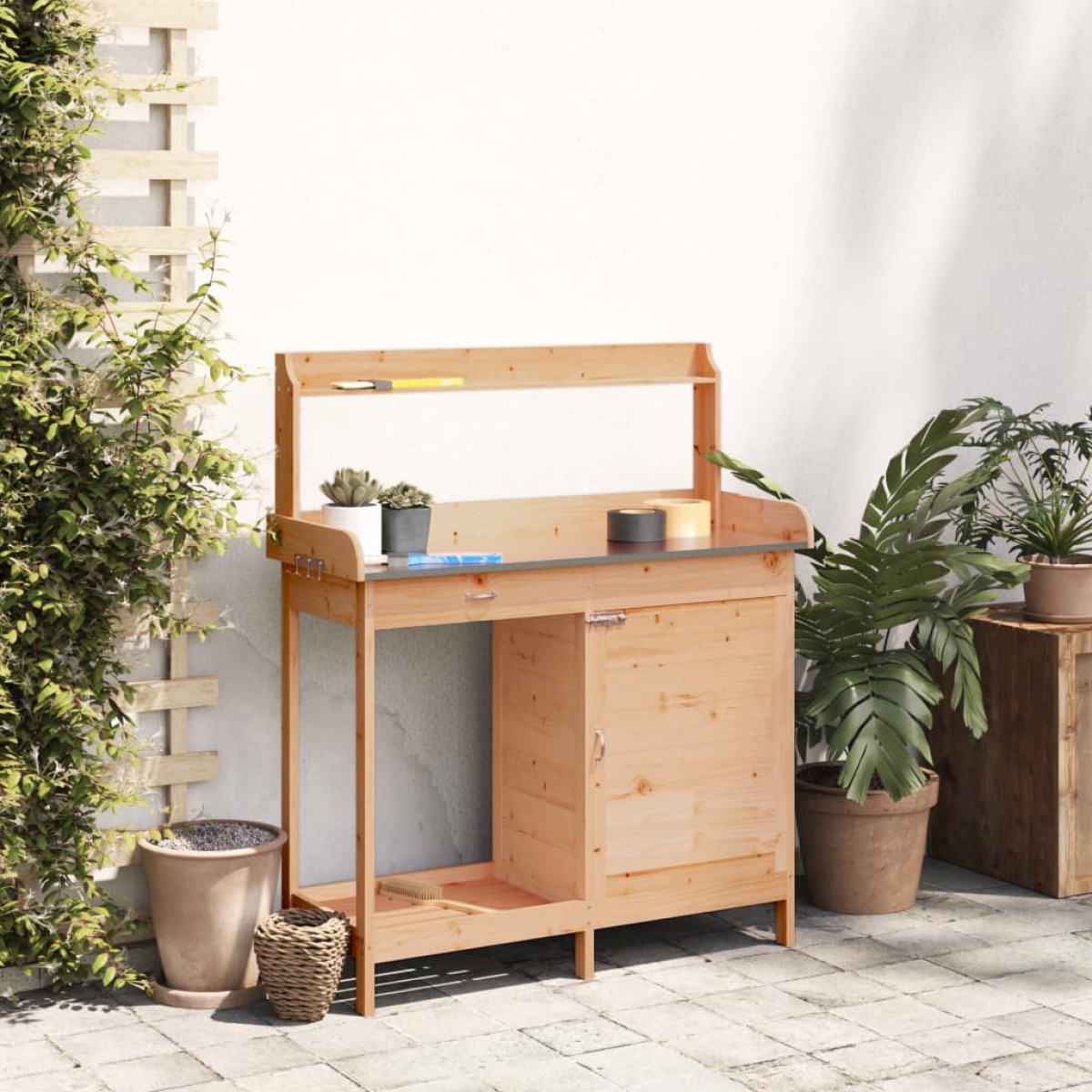 vidaXL Τραπέζι για Γλάστρες+Ντουλάπι Καφέ 110,5x45x124,5εκ Μασίφ Ελάτη