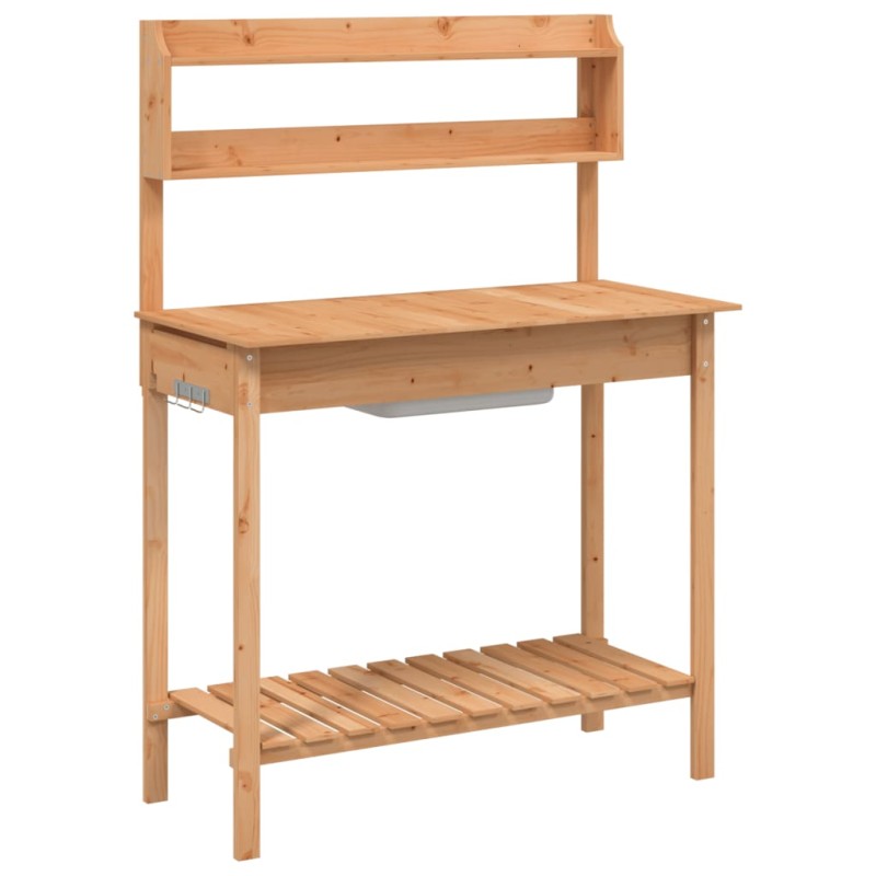 vidaXL Τραπέζι για Γλάστρες+Νεροχύτη Καφέ 147,5x44x139,5εκ Μασίφ Ελάτη