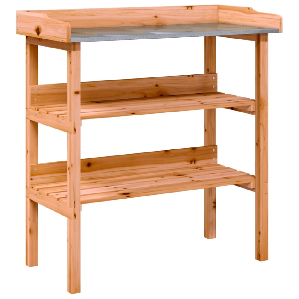 vidaXL Τραπέζι Φυτών με Ράφια Καφέ 78x38x82,5εκ. από Μασίφ Ξύλο Ελάτης