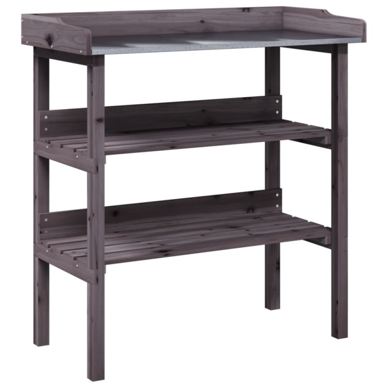 vidaXL Τραπέζι Φυτών με Ράφια Γκρι 78x38x82,5εκ. από Μασίφ Ξύλο Ελάτης