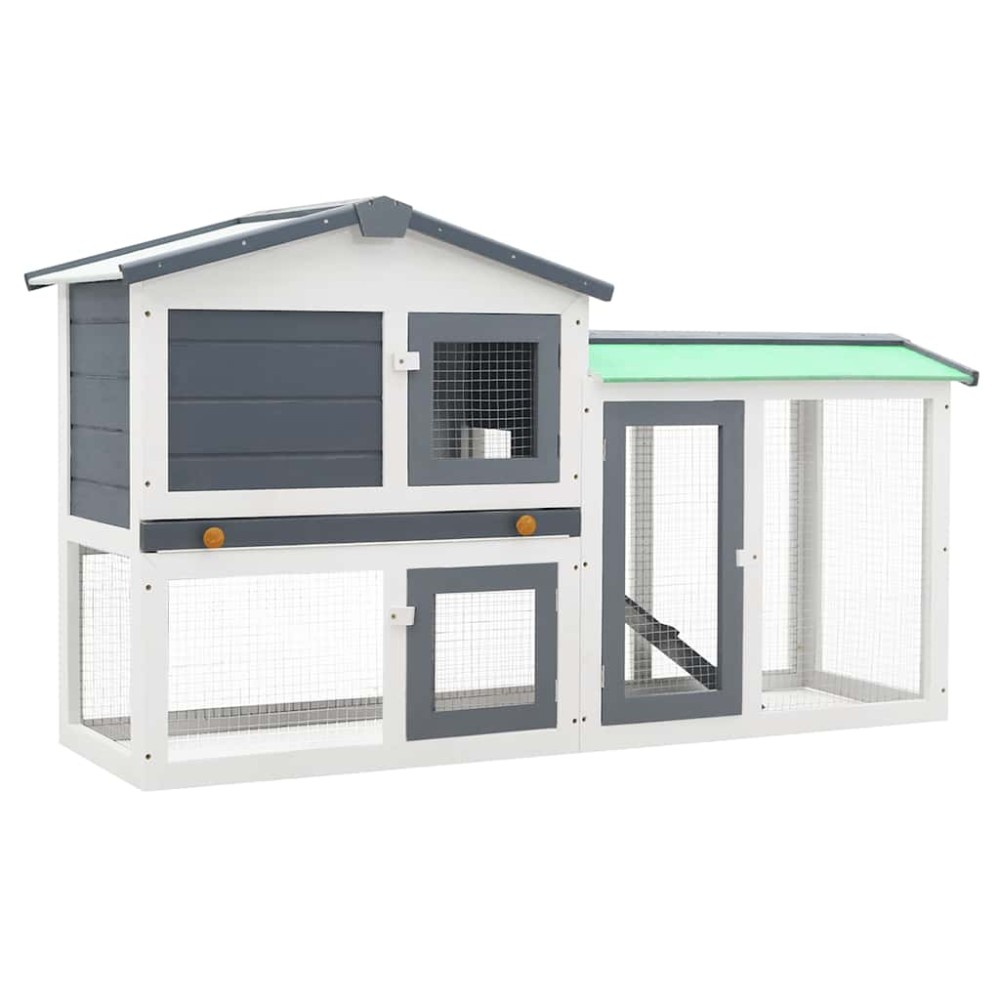 vidaXL Κλουβί Κουνελιών Μεγάλο Γκρι/Λευκό 145 x 45 x 84 εκ. Ξύλινο