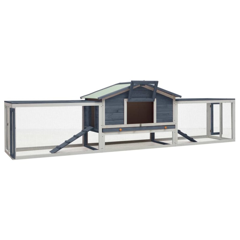 vidaXL Κλουβί Κουνελιών Γκρι 310x70x87 εκ. Μασίφ Ξύλο Πεύκου/Ελάτης