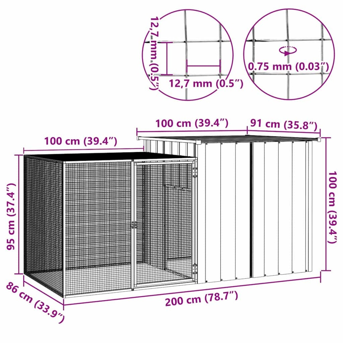 vidaXL Κοτέτσι - Κλουβί Γκρι 200x91x100 εκ. από Γαλβανισμένο Χάλυβα