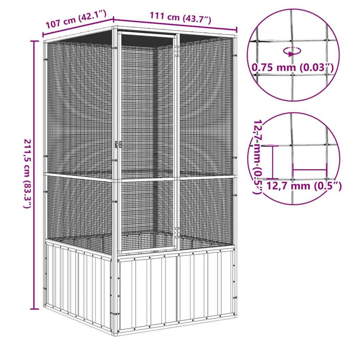 vidaXL Κλουβί Πουλιών Ανθρακί 111x107x211,5 εκ από Γαλβανισμένο Χάλυβα
