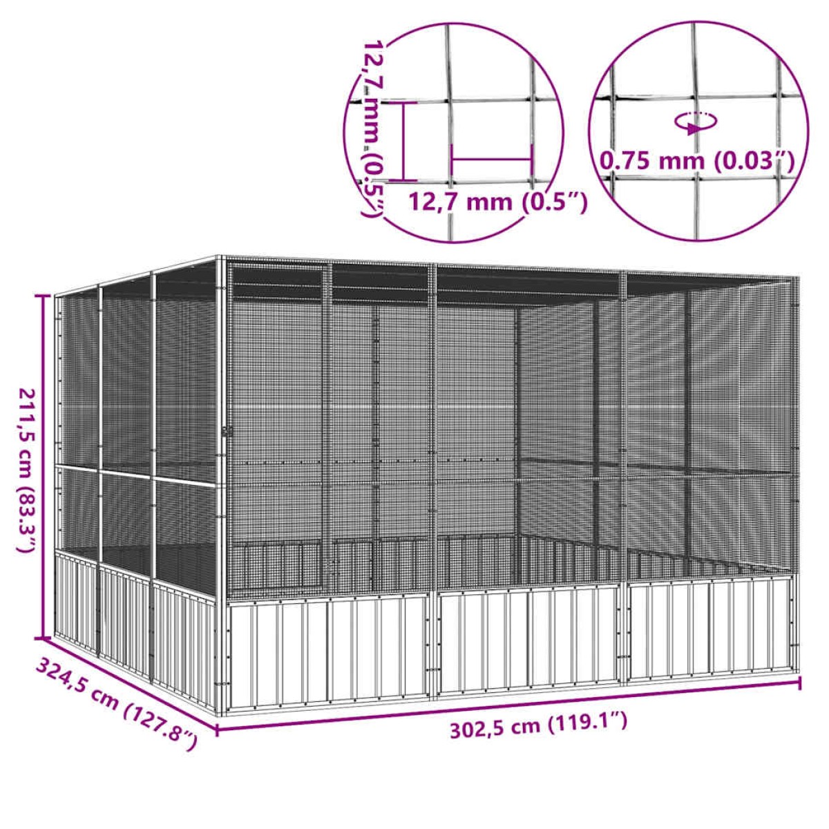 vidaXL Κλουβί Πουλιών Ανθρακί 302,5x324,5x211,5 εκ Γαλβανισμένο Χάλυβα