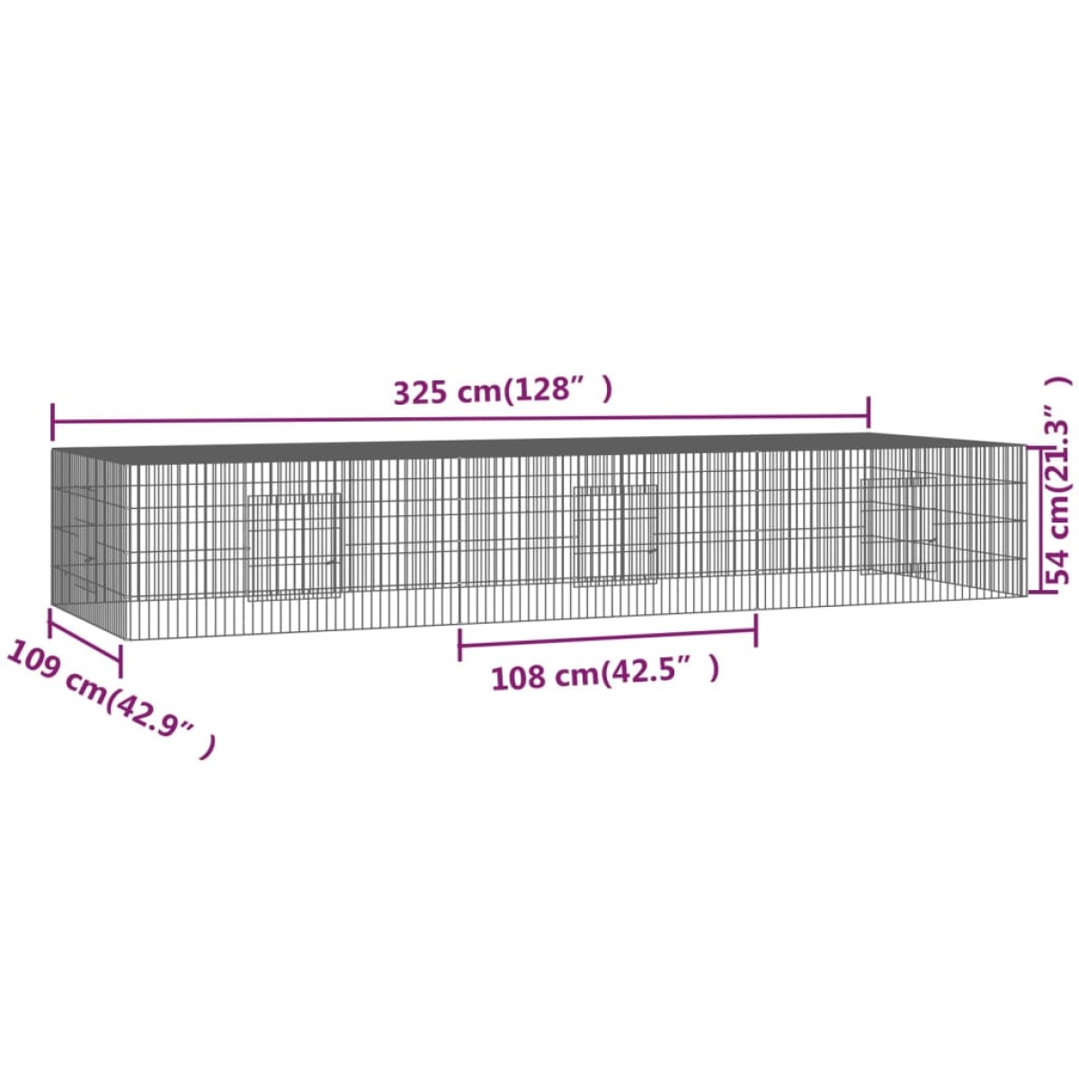 vidaXL Κλουβί Κουνελιών 3 Πάνελ 325x109x54 εκ. από Γαλβανισμένο Σίδερο