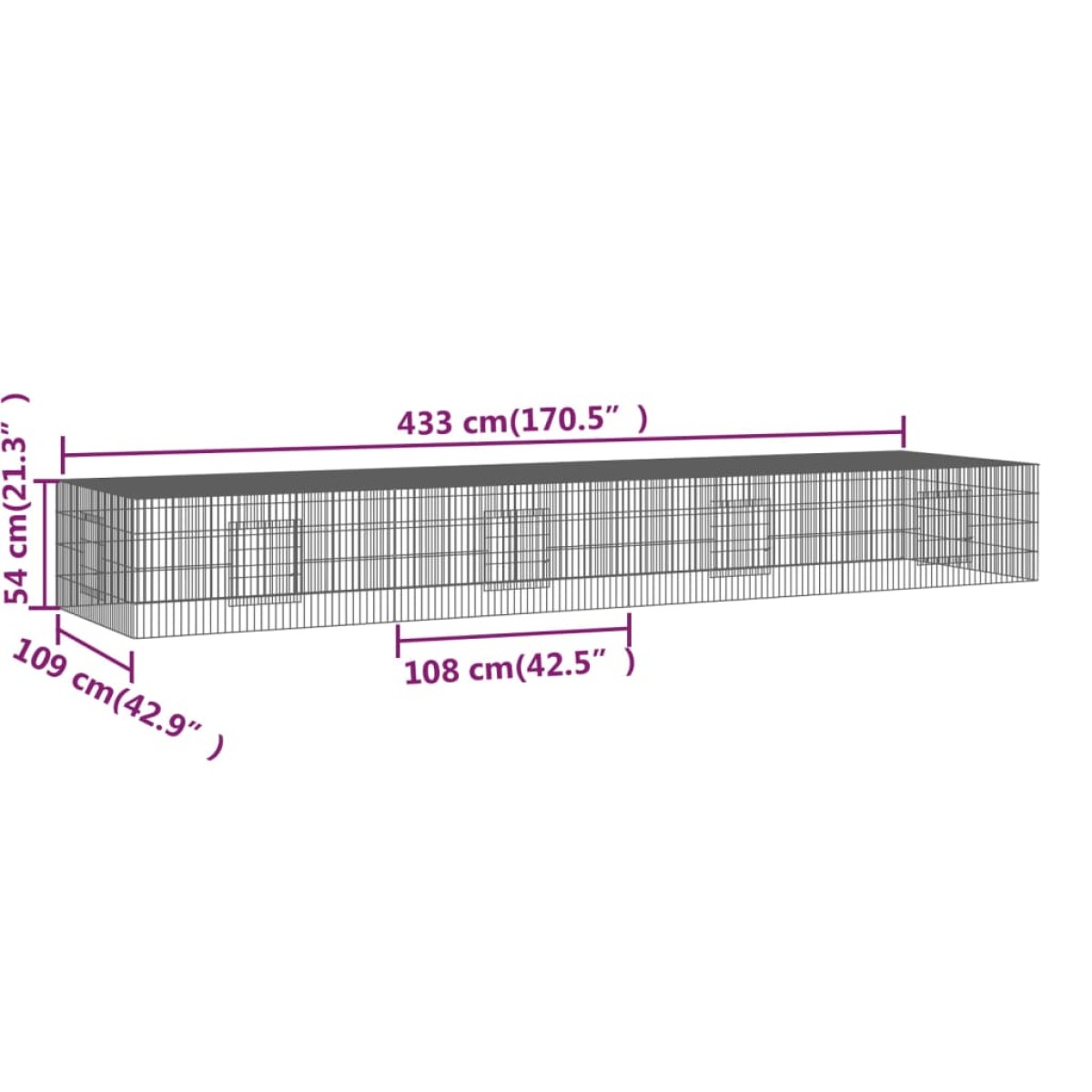vidaXL Κλουβί Κουνελιών 4 Πάνελ 433x109x54 εκ. από Γαλβανισμένο Σίδερο