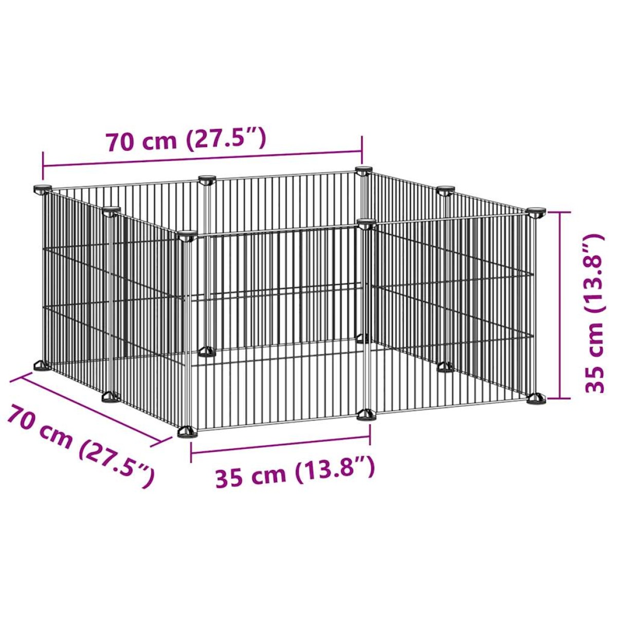 vidaXL Κλουβί για Κατοικίδια με 8 Πάνελ Μαύρο 35 x 35 εκ. Ατσάλινο