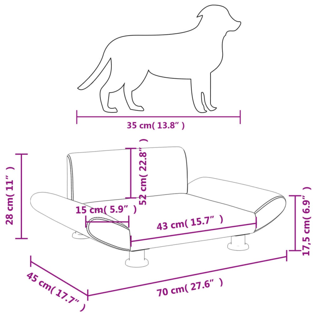 vidaXL Κρεβάτι Σκύλου Μαύρο 70x45x28 εκ. από Συνθετικό Δέρμα