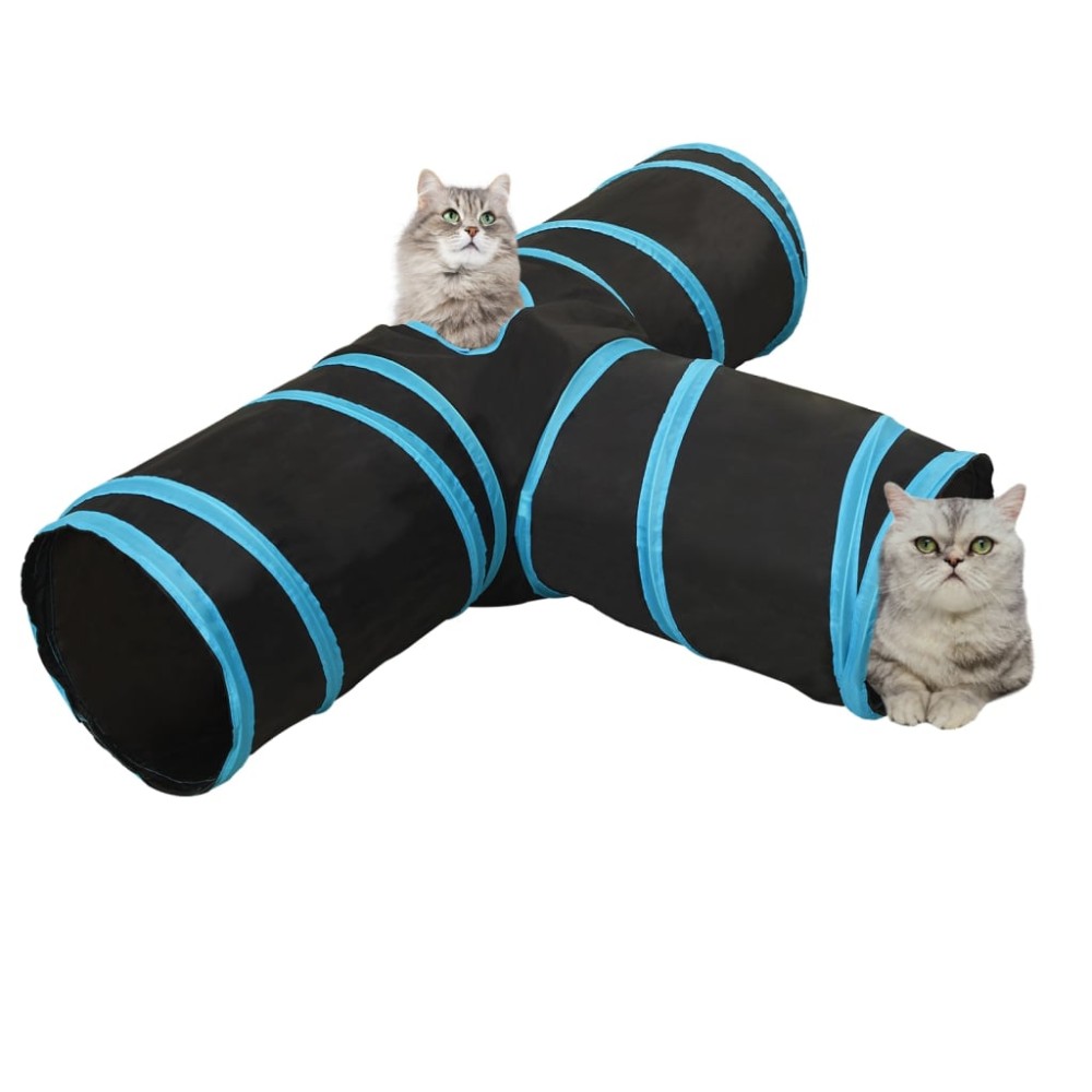 vidaXL Τούνελ για Γάτες 3 Κατευθύνσεων Μαύρο/Μπλε 90 εκ. Πολυεστέρα