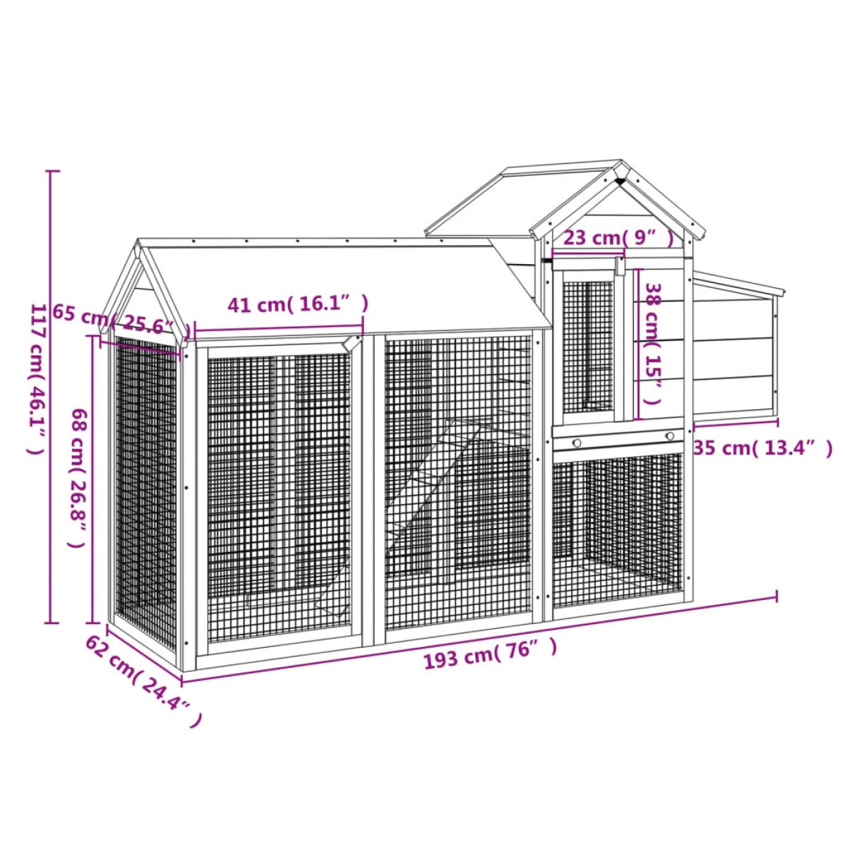 vidaXL Κοτέτσι Καφέ 193 x 65 x 117 εκ. από Μασίφ Ξύλο Πεύκου