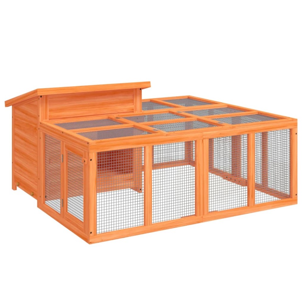 vidaXL Κλουβί Κουνελιών Καφέ 144 x 123 x 67,5 εκ. Μασίφ Ξύλο Πεύκου