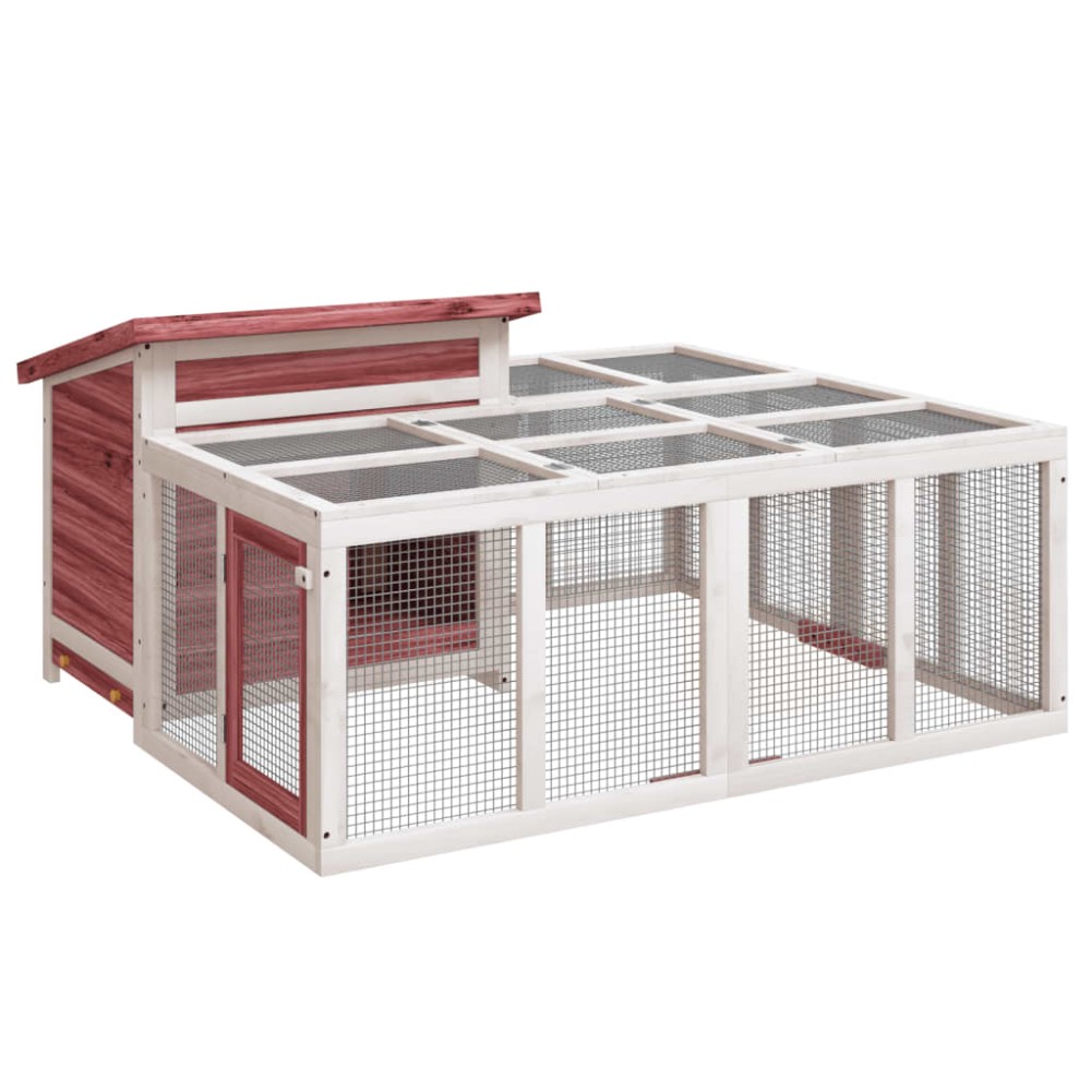 vidaXL Κλουβί Κουνελιών Μόκα 144 x 123 x 67,5 εκ. Μασίφ Ξύλο Πεύκου