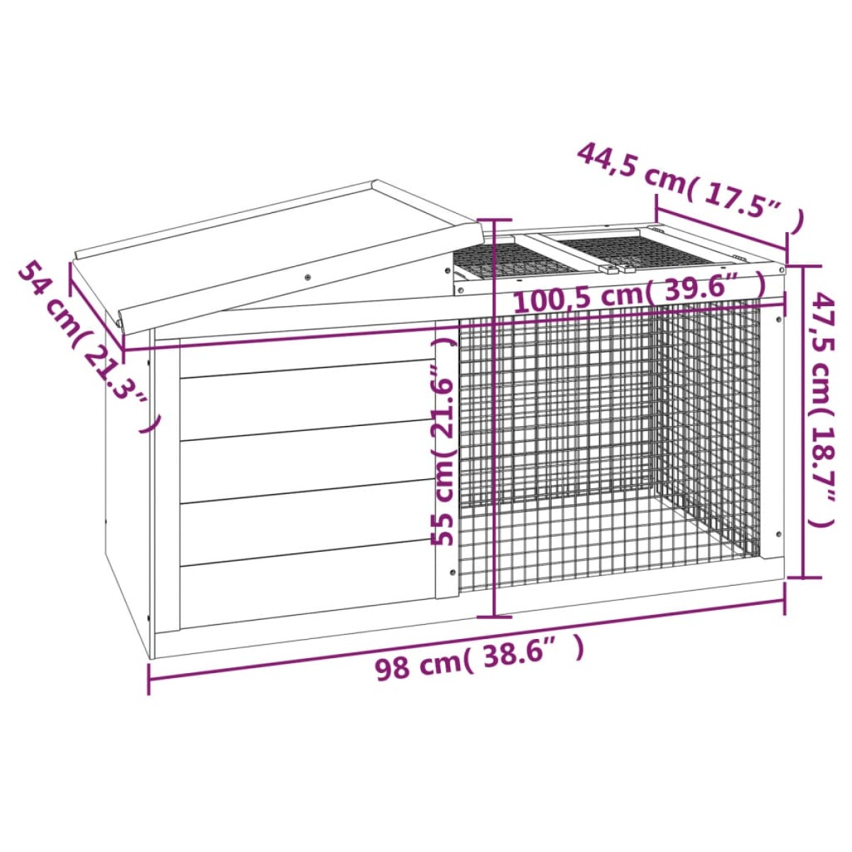 vidaXL Κλουβί Κουνελιών Μόκα 100,5 x 54 x 55 εκ. από Μασίφ Ξύλο Πεύκου