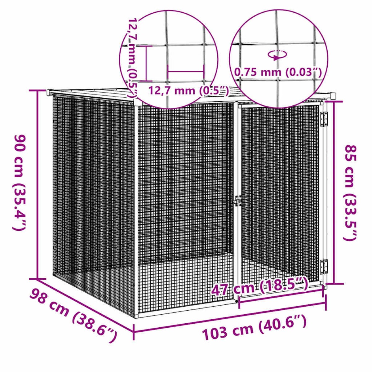 vidaXL Κοτέτσι - Κλουβί με Στέγη Αν. Γκρι 103x98x90 εκ. Γαλβαν. Ατσάλι