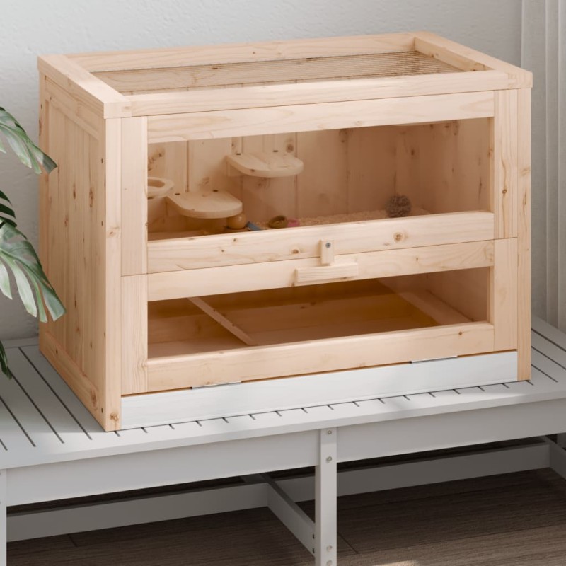 vidaXL Κλουβί Χάμστερ 60 x 35,5 x 42 εκ. από Μασίφ Ξύλο Ελάτης