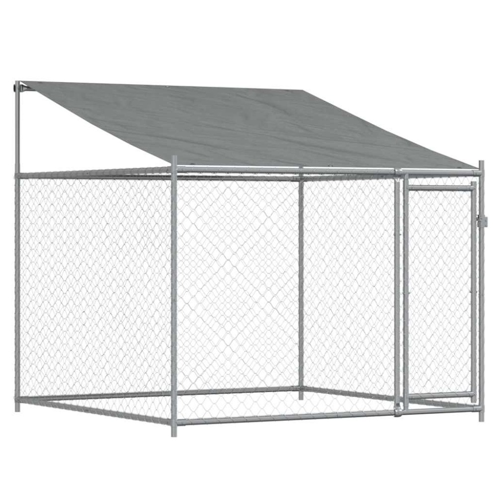 vidaXL Κλουβί Σκύλου με Οροφή και Πόρτες Γκρι 2x2x2 μ. Γαλβ. Χάλυβας