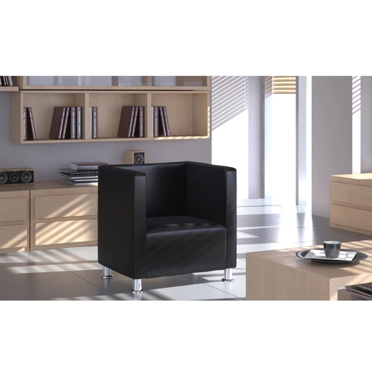 vidaXL Πολυθρόνα Cube Μαύρη από Συνθετικό Δέρμα