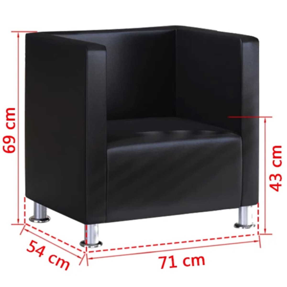 vidaXL Πολυθρόνα Cube Μαύρη από Συνθετικό Δέρμα