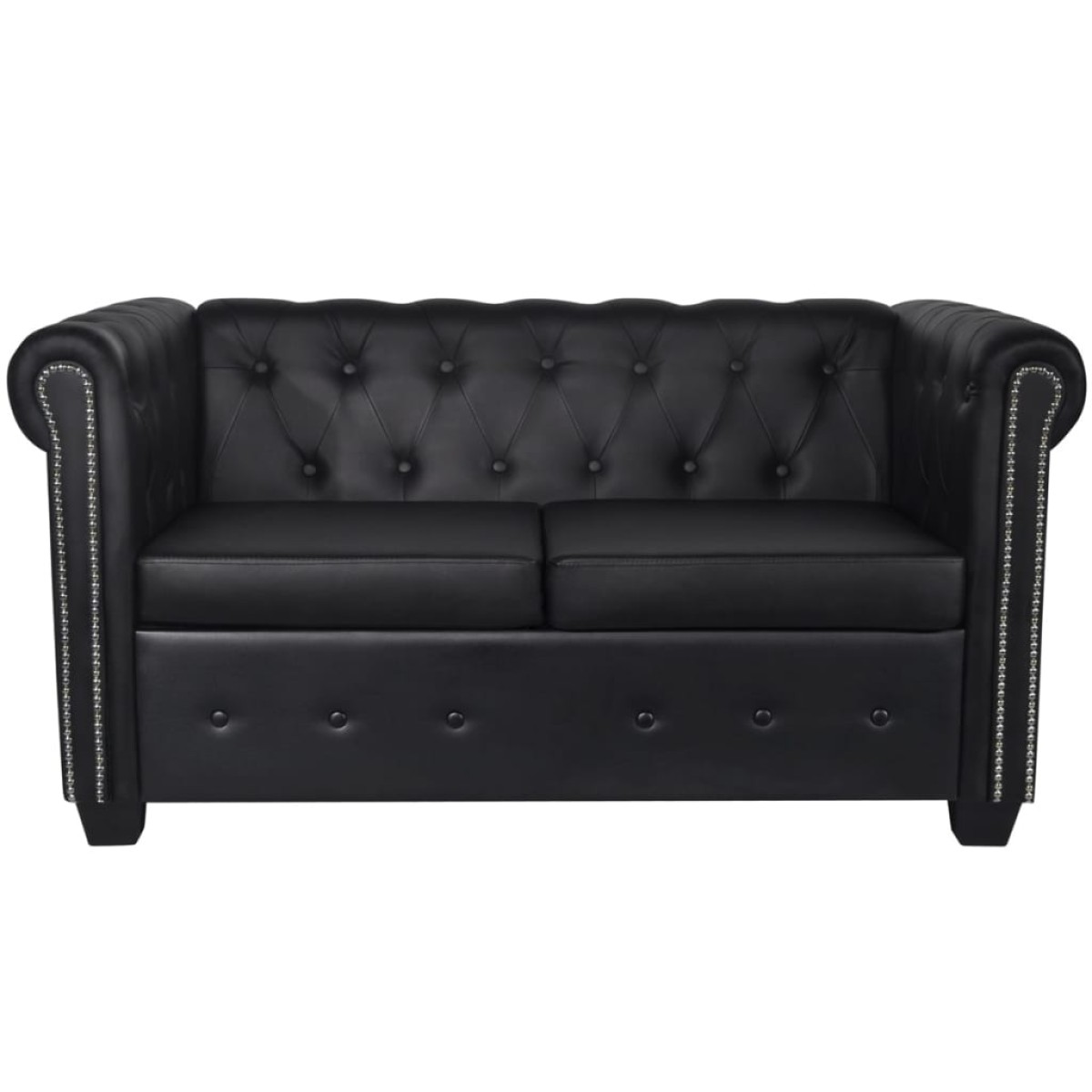 vidaXL Καναπές Διθέσιος Chesterfield Μαύρος από Συνθετικό Δέρμα