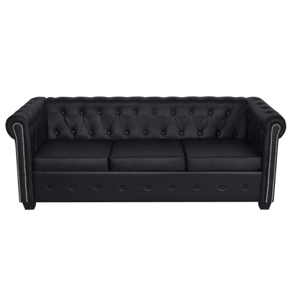 vidaXL Καναπές Τριθέσιος Chesterfield Μαύρος από Συνθετικό Δέρμα