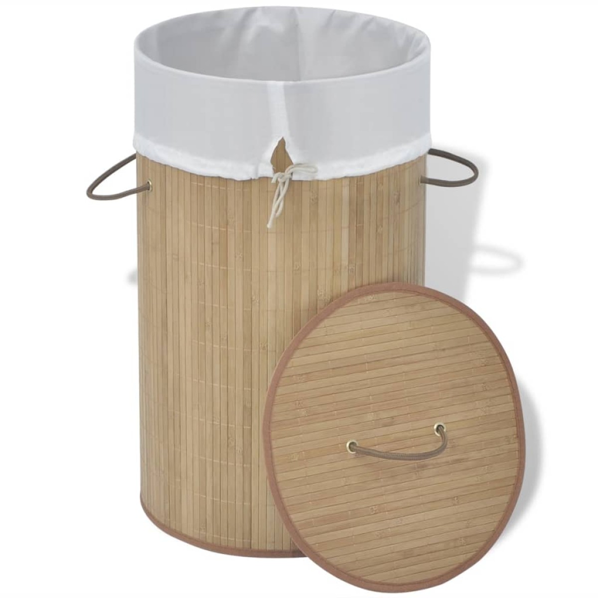 242723 vidaXL Bamboo Laundry Bin Round Natural