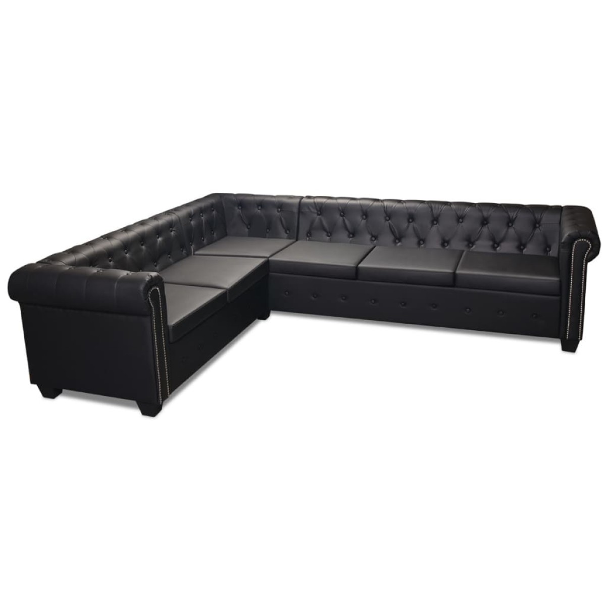 vidaXL Καναπές Γωνιακός Εξαθέσιος Chesterfield Μαύρος Συνθετικό Δέρμα