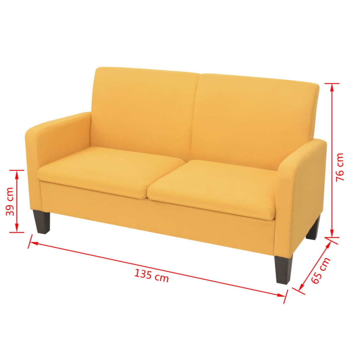 vidaXL Καναπές Διθέσιος Κίτρινος 135 x 65 x 76 εκ.