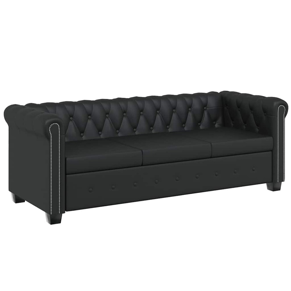 vidaXL Καναπέδες Chesterfield Διθέσιος + Τριθέσιος Μαύρο Συνθ. Δέρμα