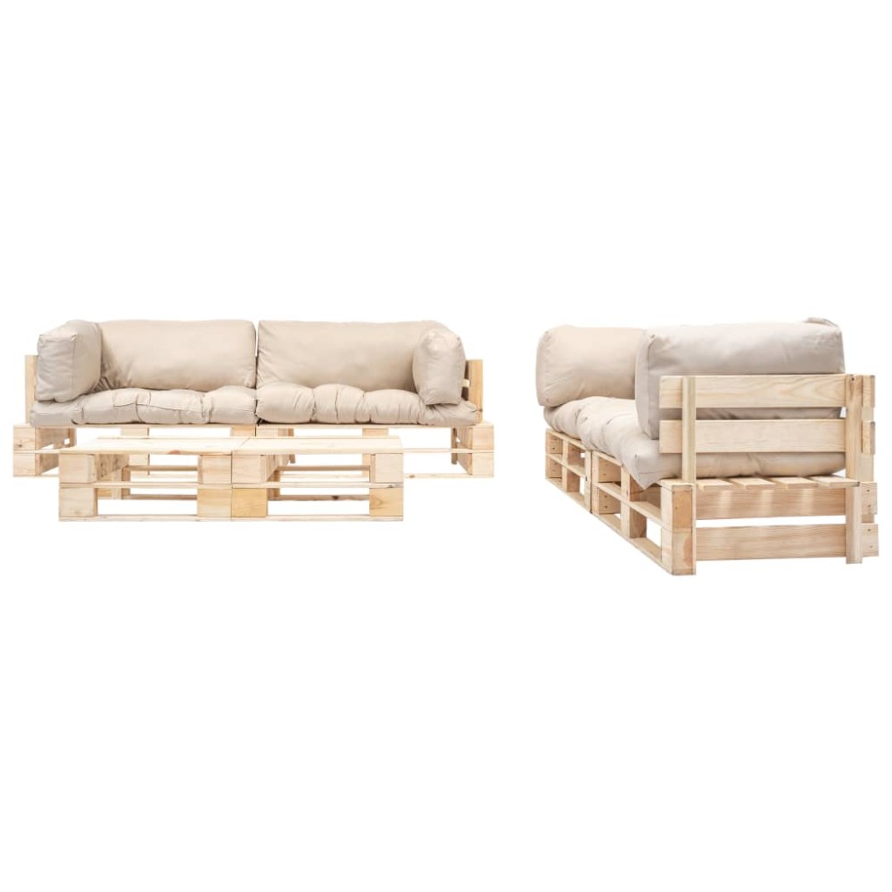 vidaXL Σαλόνι Κήπου από Παλέτες 6 τεμ. Ξύλινο με Μαξιλάρια Λευκό Άμμου