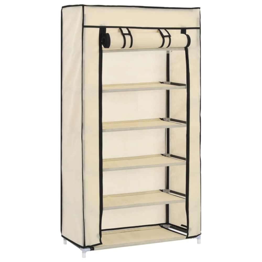 vidaXL Παπουτσοθήκη με Κάλυμμα Κρεμ 58x28x106 εκ. Ύφασμα