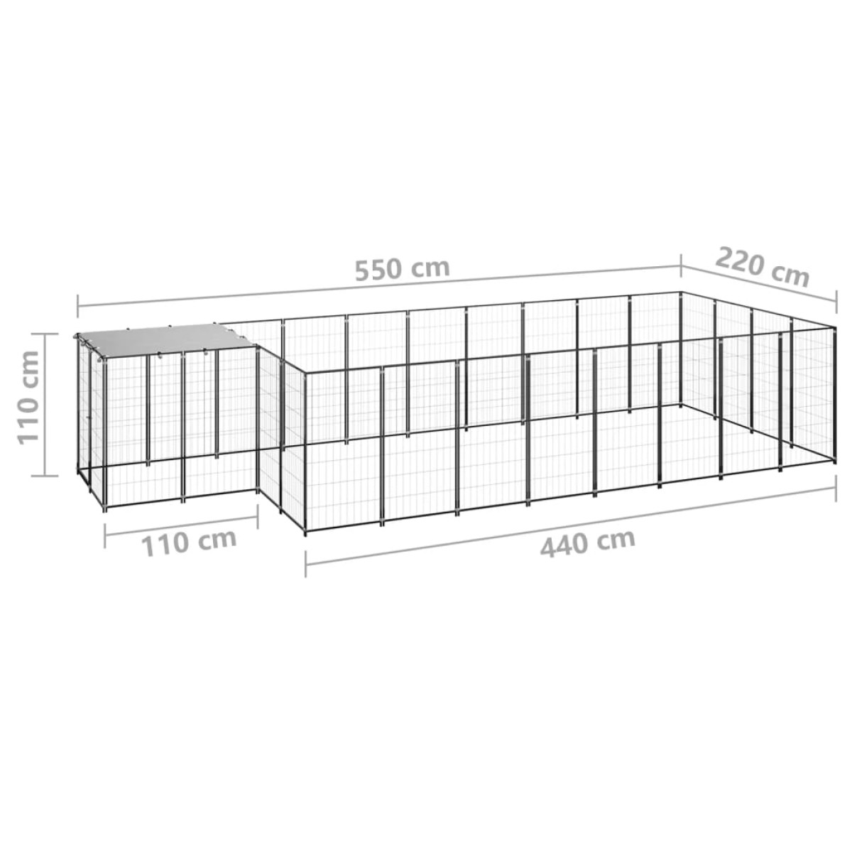 vidaXL Σπιτάκι Σκύλου Μαύρο 10,89 m² Ατσάλινο