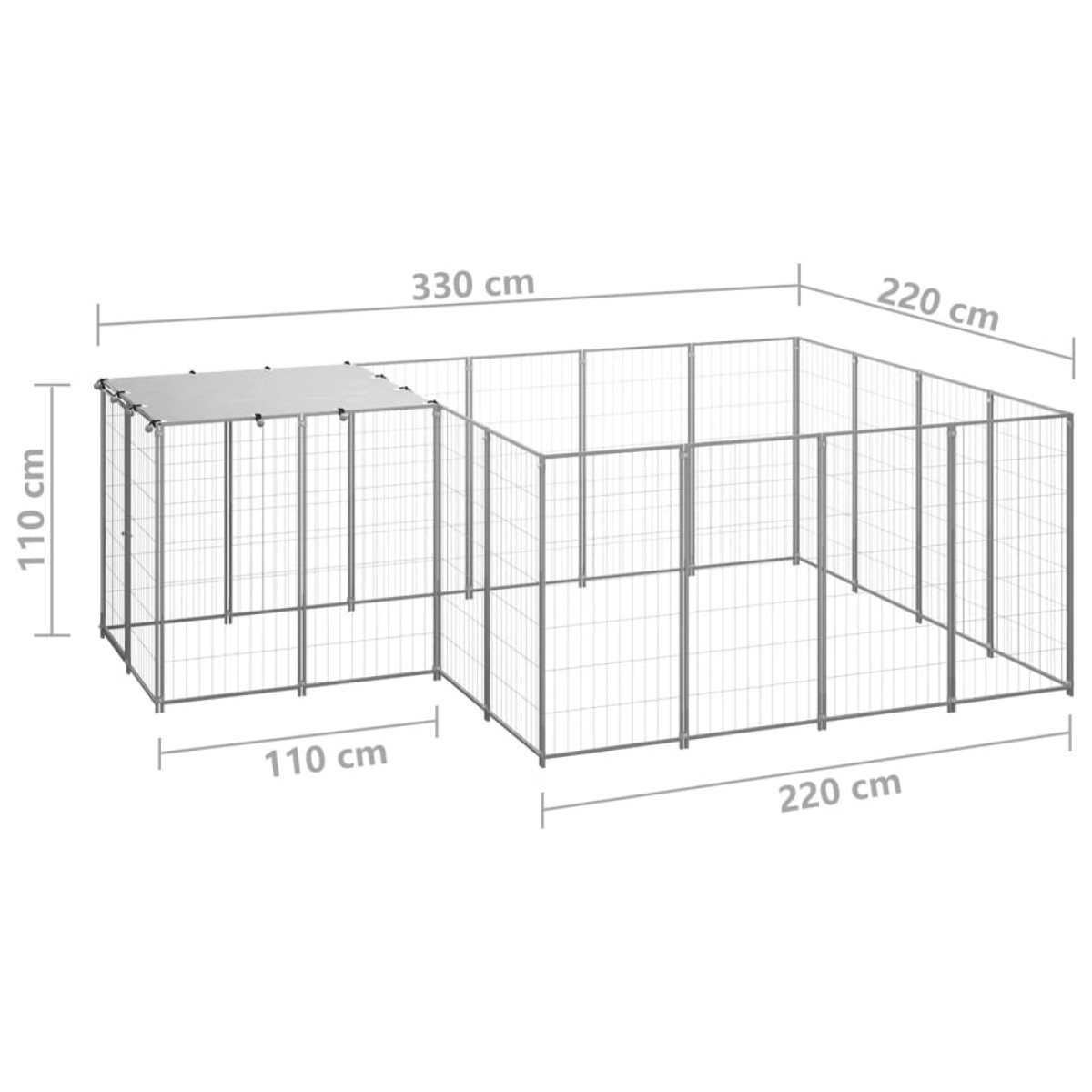 vidaXL Σπιτάκι Σκύλου Ασημί 6,05 m² Ατσάλινο