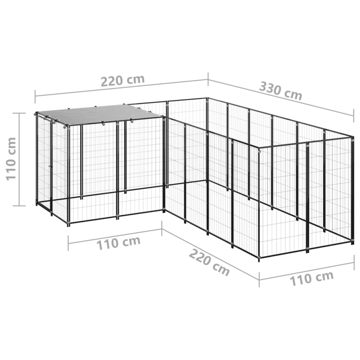 vidaXL Σπιτάκι Σκύλου Μαύρο 4,84 μ² Ατσάλινο