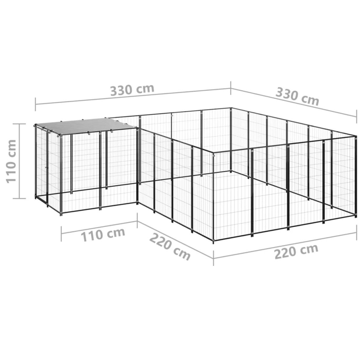 vidaXL Σπιτάκι Σκύλου Μαύρο 8,47 μ² Ατσάλινο