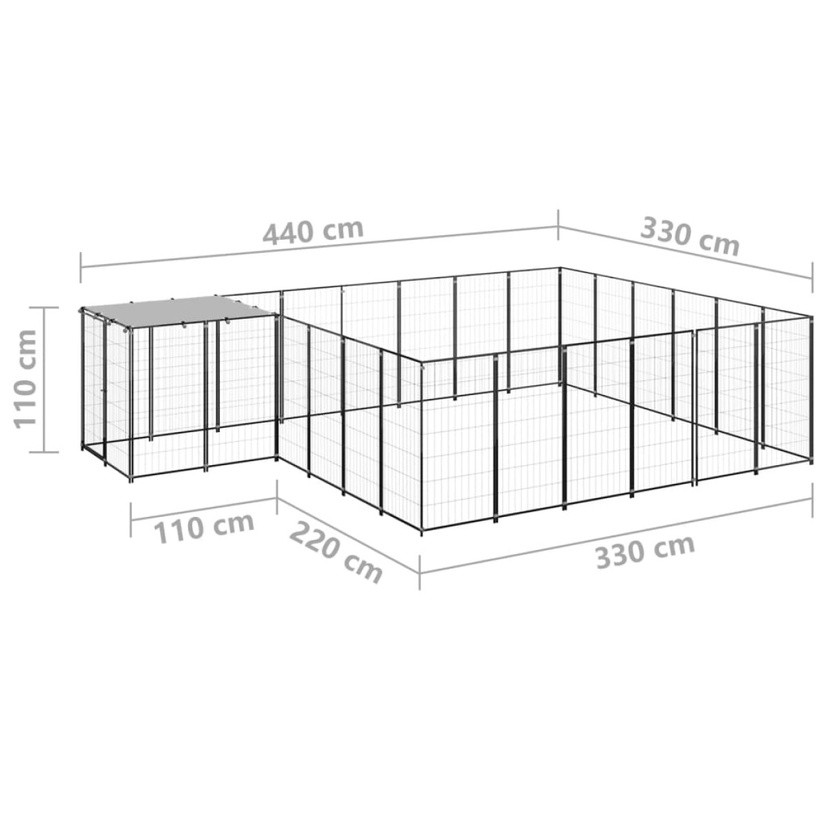 vidaXL Σπιτάκι Σκύλου Μαύρο 12,1 μ² Ατσάλινο