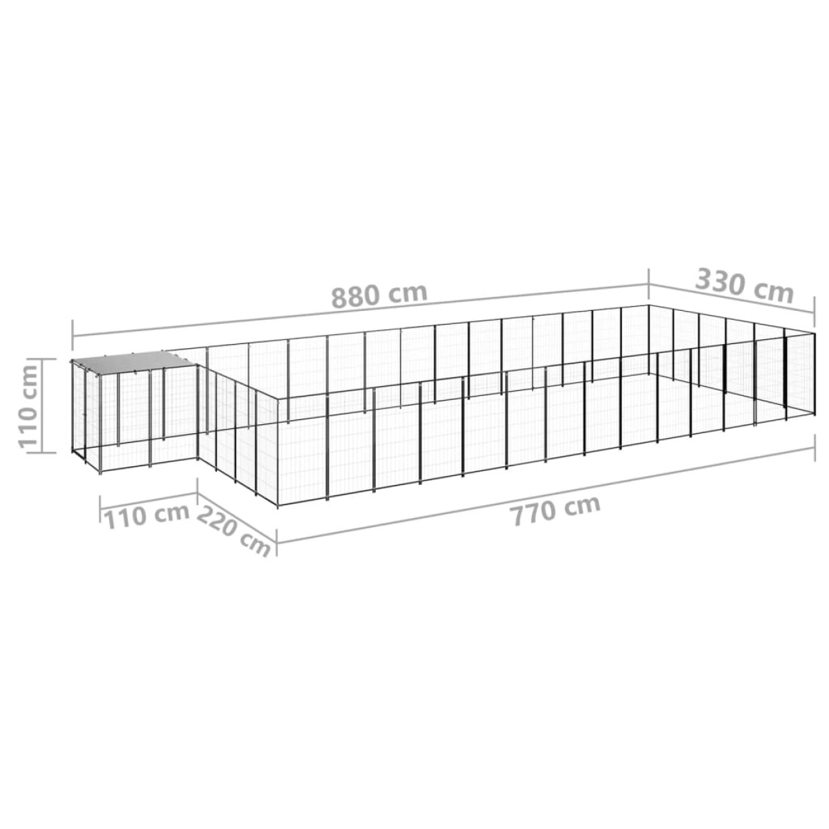 vidaXL Σπιτάκι Σκύλου Μαύρο 26,62 μ² Ατσάλινο
