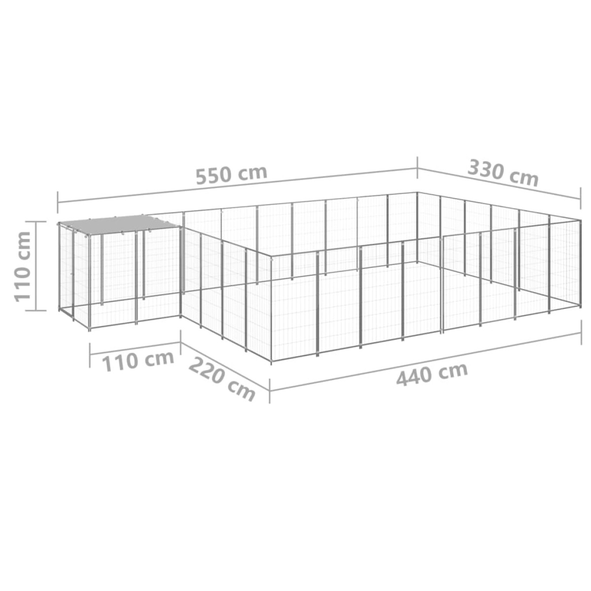 vidaXL Σπιτάκι Σκύλου Ασημί 15,73 μ² Ατσάλινο