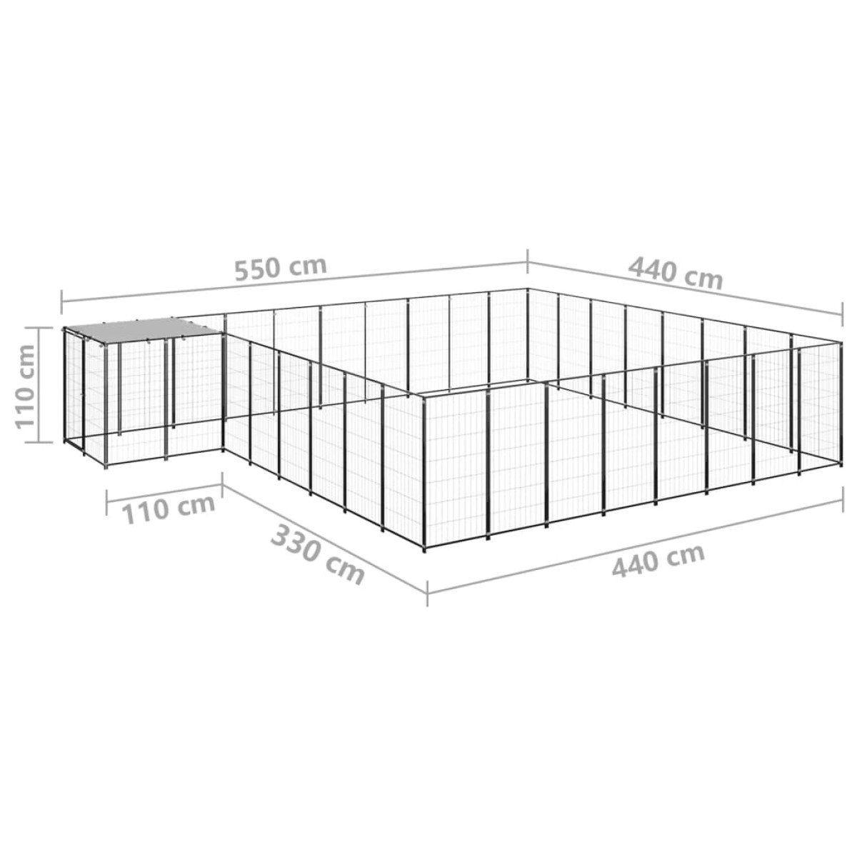 vidaXL Σπιτάκι Σκύλου Μαύρο 20,57 μ² Ατσάλινο