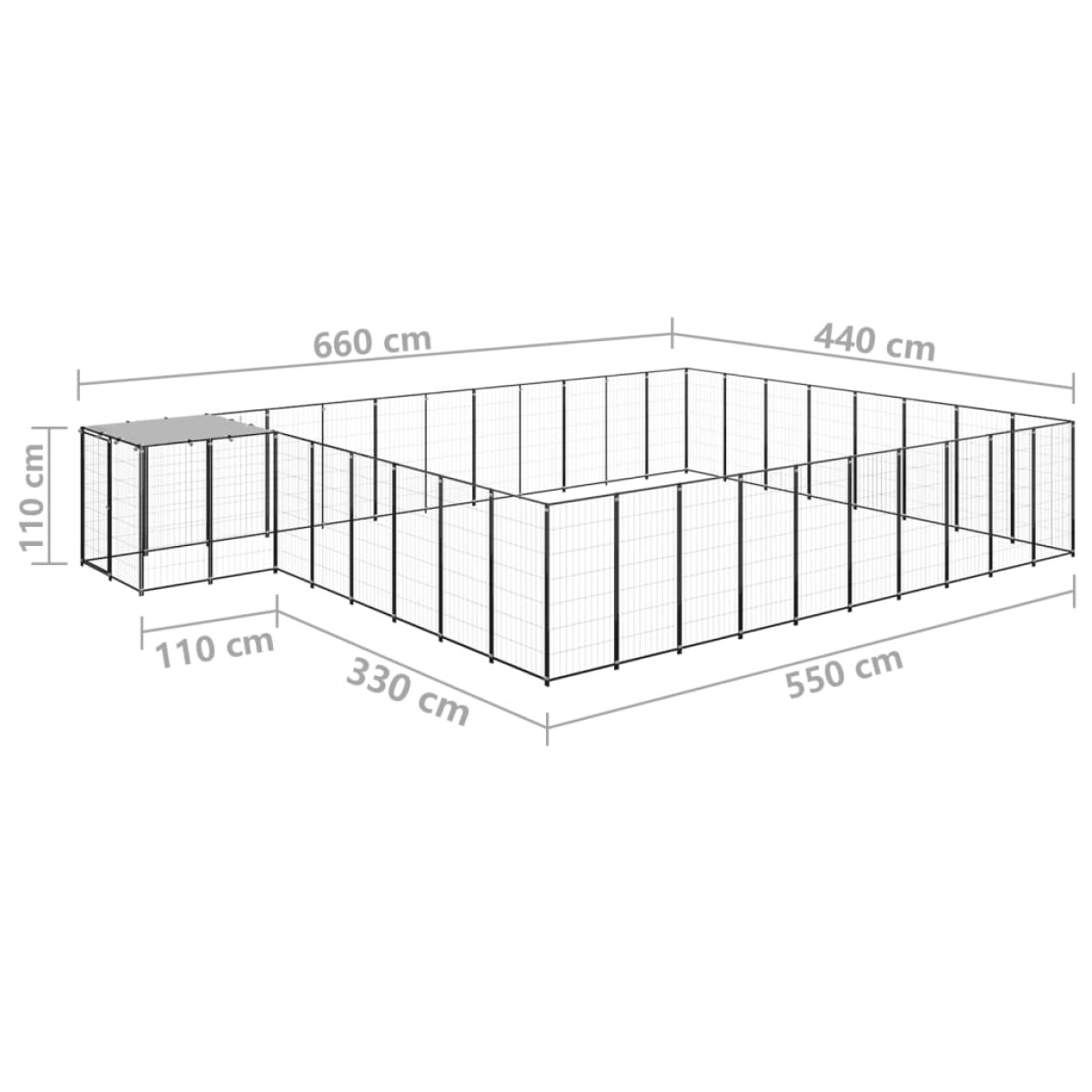vidaXL Σπιτάκι Σκύλου Μαύρο 25,41 μ² Ατσάλινο