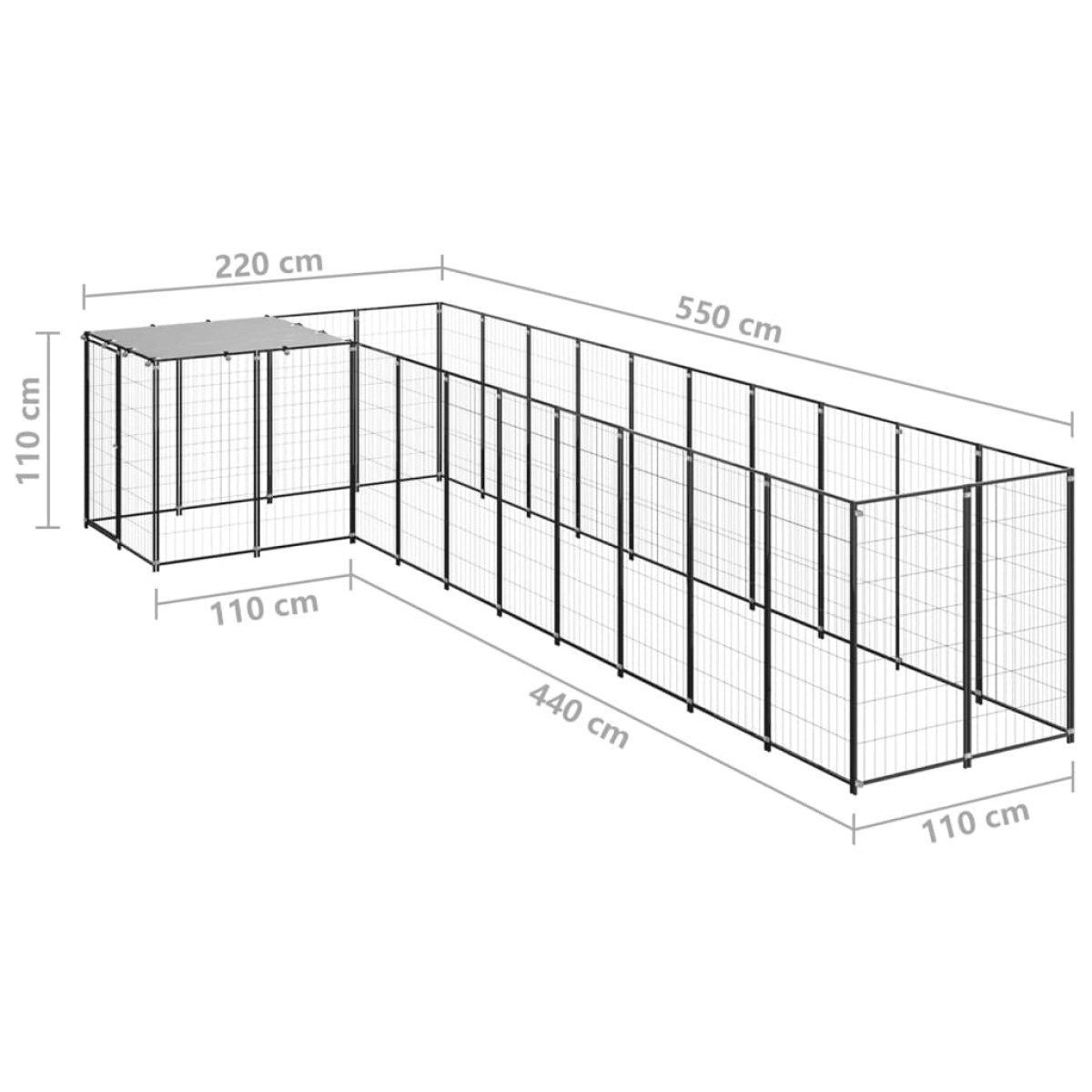 vidaXL Σπιτάκι Σκύλου Μαύρο 7,26 μ² Ατσάλινο