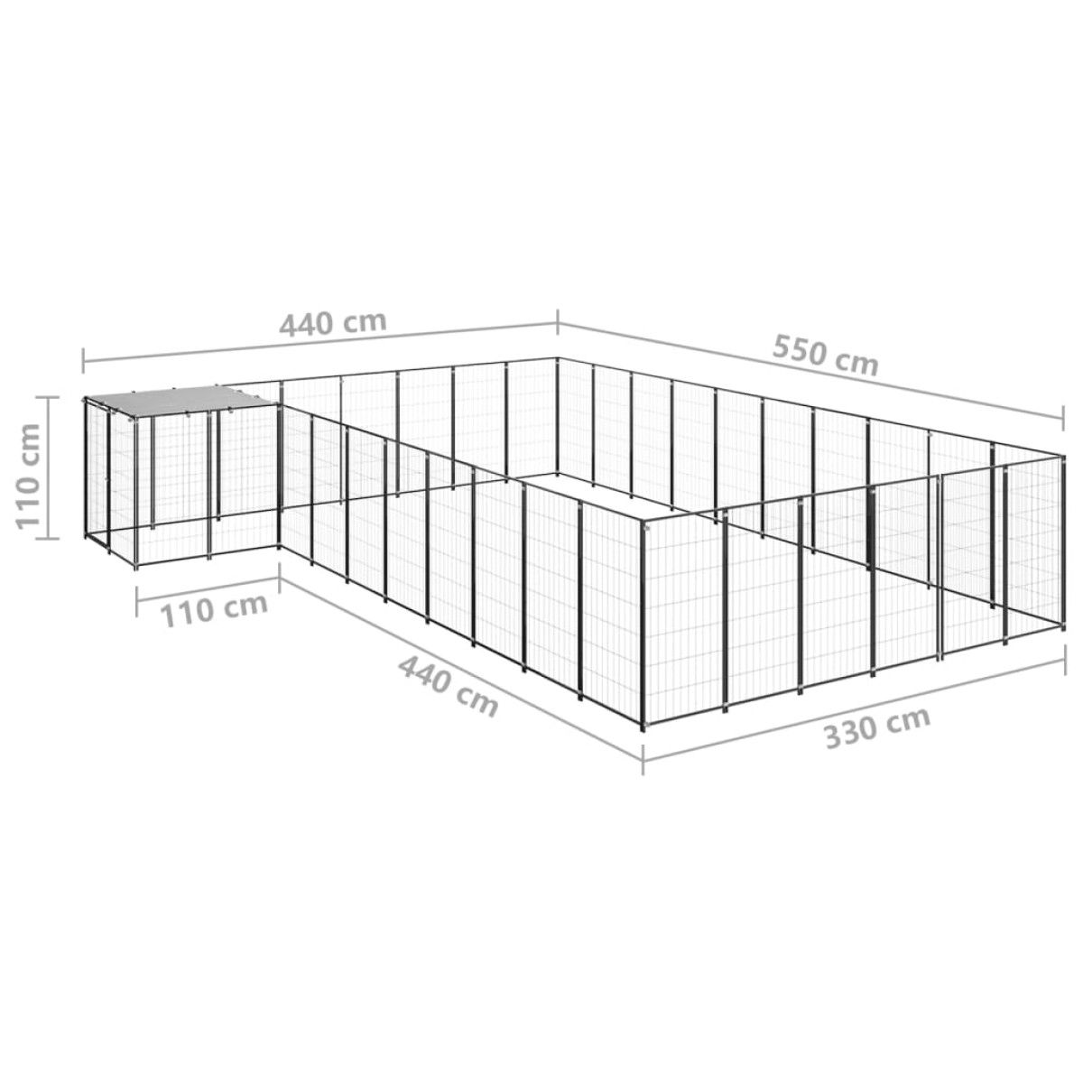 vidaXL Σπιτάκι Σκύλου Μαύρο 19,36 μ² Ατσάλινο